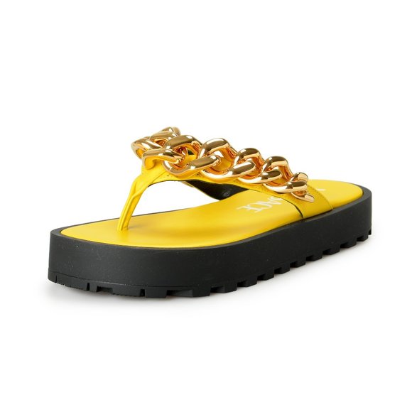 Versace Women's Yellow Gold Leather Sandals Flip Flops Shoes